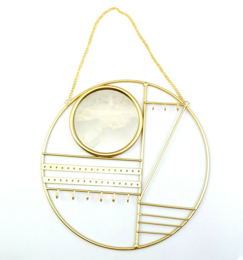 Abstract Gold Jewellery Hanger with Mirror Bedroom Necklace Earring Display Ring