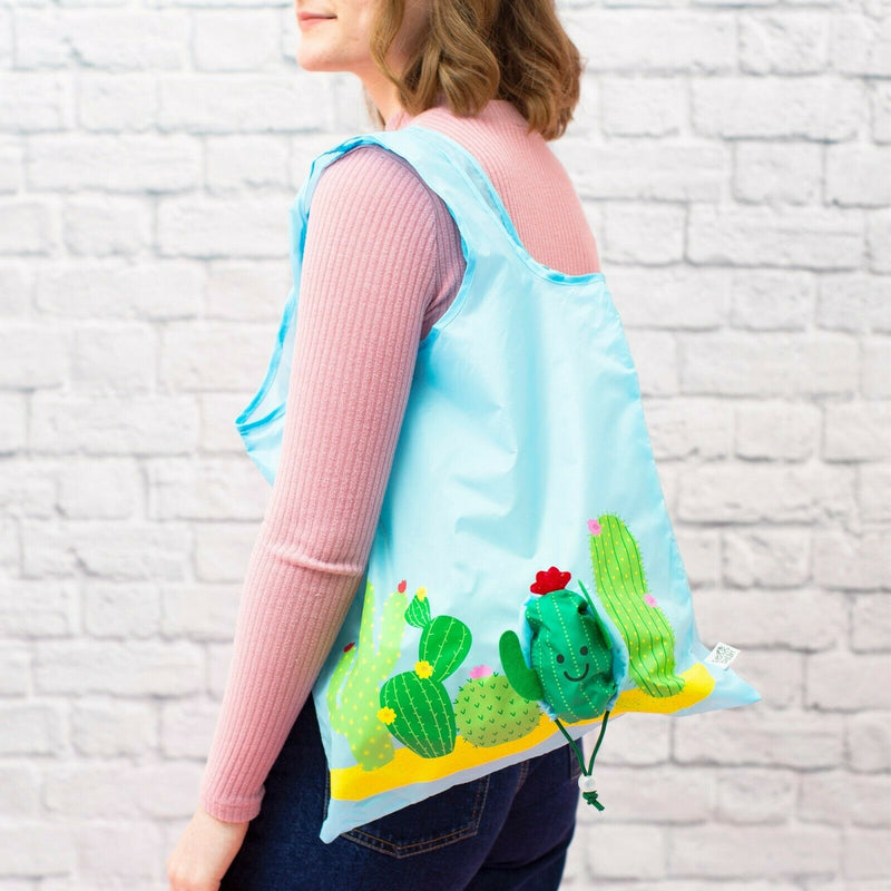 Sass & Belle Cute Reusable Eco Handbag Foldable Cactus Shopping Grocery Tote Bag