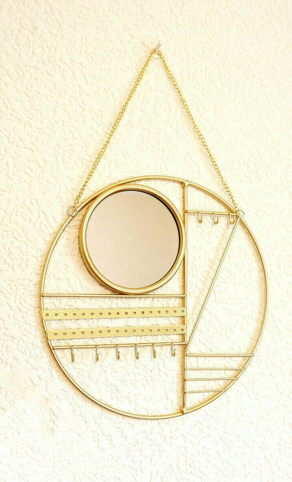 Abstract Gold Jewellery Hanger with Mirror Bedroom Necklace Earring Display Ring