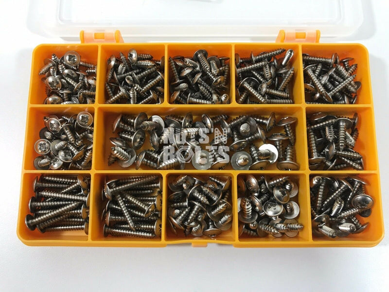 270 ASSORTED PIECE No. 6 8 10 STAINLESS FLANGE POZI PAN SELF TAPPING SCREWS KIT