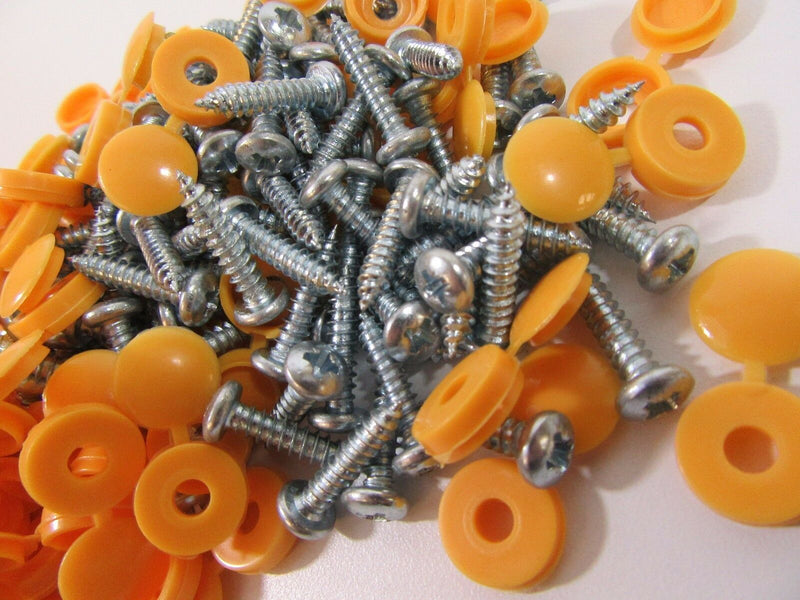 100 Pack Number Plate Plates Metal Screws & Yellow Caps