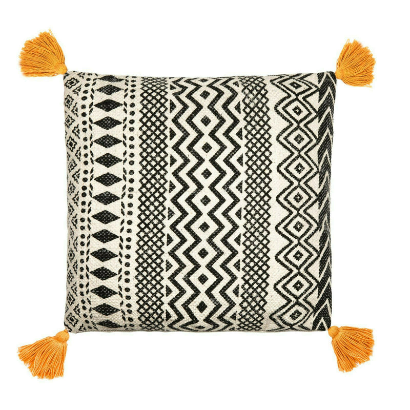 Sass & Belle Scandi Boho Geo Mustard Tassels Cotton Cushion Cover Home Decor