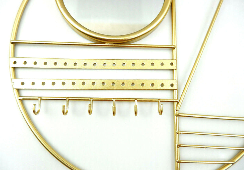 Abstract Gold Jewellery Hanger with Mirror Bedroom Necklace Earring Display Ring