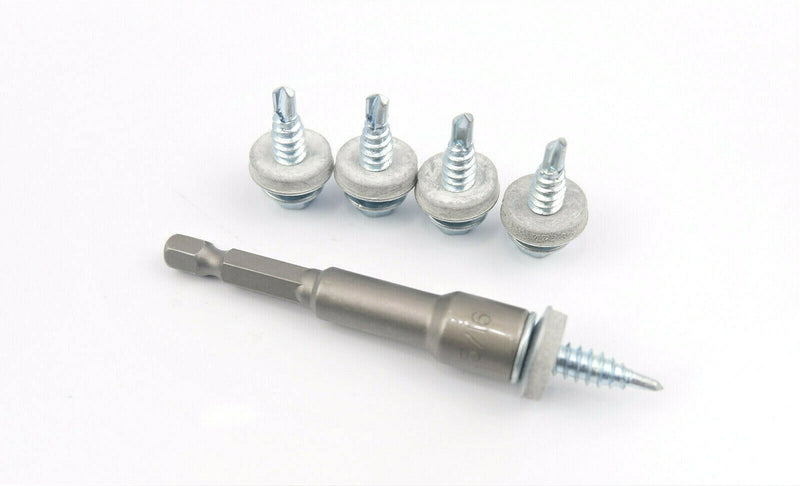 6.3 x 22mm TEK STITCHING ROOFING SELF DRILL SCREWS HEX HEAD + 16mm WASHER + BIT