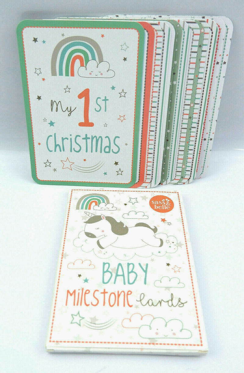 16 EVIE UNICORN NEW BABY 1ST YEAR MILESTONE CARDS GREY GENDER NEUTRAL