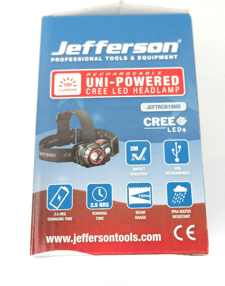 JEFFERSON 580 LUMENS RECHARGEABLE UNI-POWERED CREE LED HEADLAMP - CREE LED USB