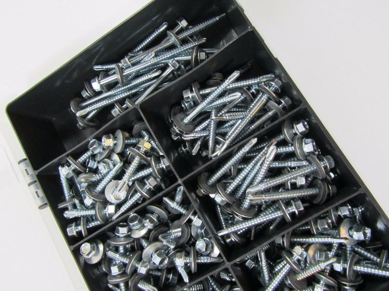 270 pc Self Drilling Screw Set Hex Head with sealing washer CR3 Zinc Assortment