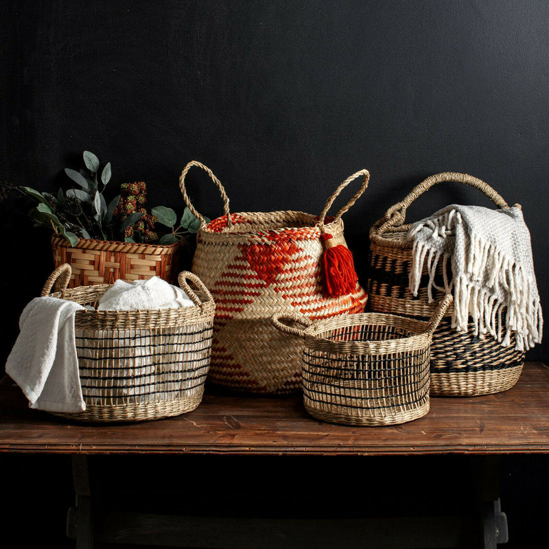 SASS & BELLE SET OF 2 SEAGRASS OPEN WEAVE STORAGE BASKETS - TOYS MAKEUP HOME