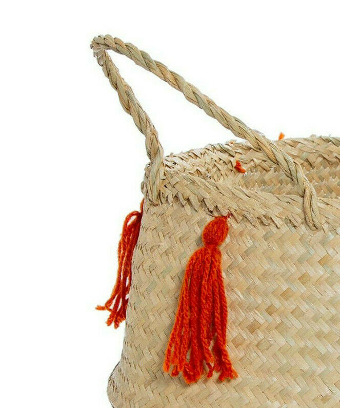 SASS & BELLE TERRACOTTA SEAGRASS TASSEL BASKET STORAGE TOYS HOME STYLE