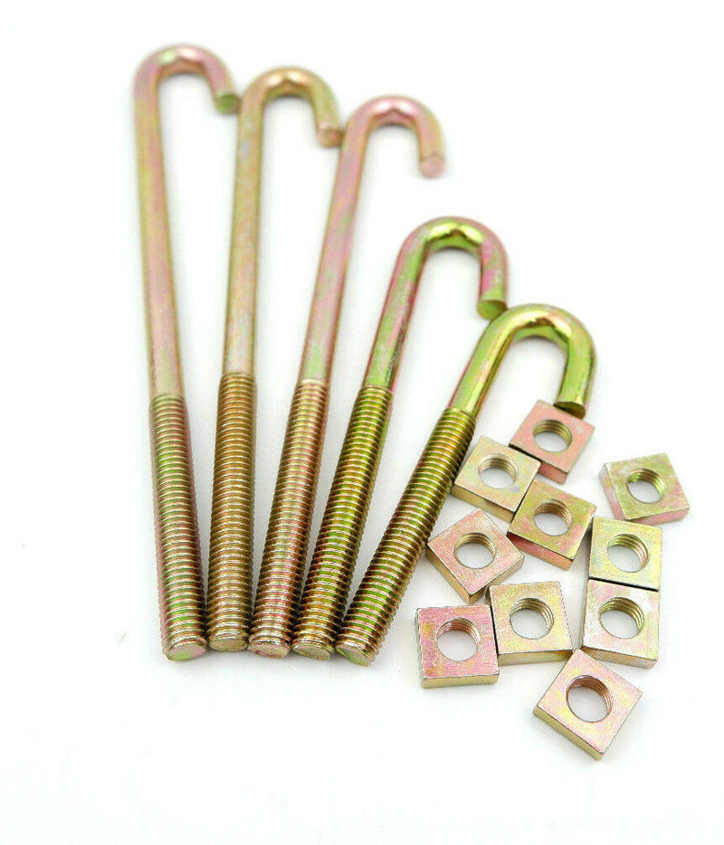 Pack of 10, M8 x 80mm J Bolts, Hook Bolts, Roofing Bolts and Nuts, Threaded 50mm