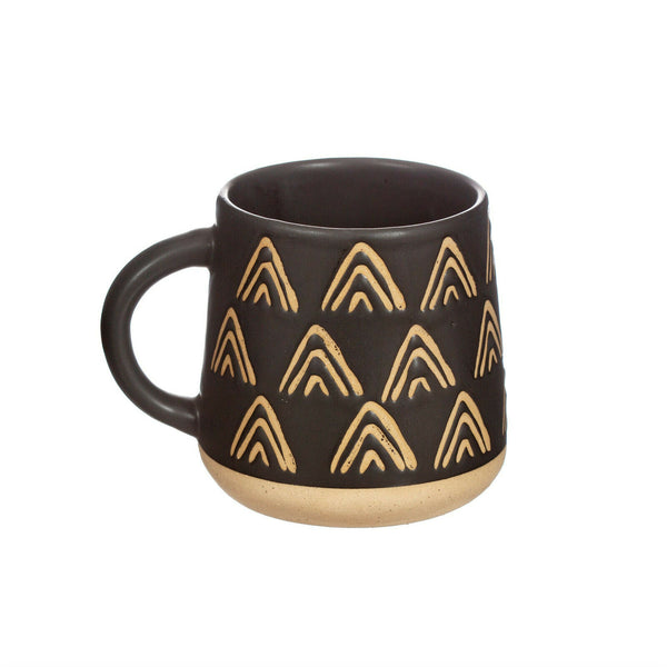 Sass & Belle Wax Resist Triangles Black Mug/Cup Coffee Tea - Stoneware 400ml