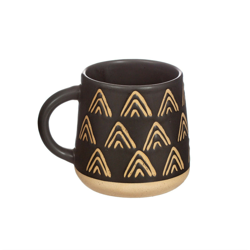 Sass & Belle Wax Resist Triangles Black Mug/Cup Coffee Tea - Stoneware 400ml