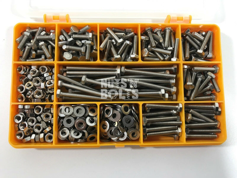 490 ASSORTED PIECE, A2 M4 FULLY THREADED BOLTS NUTS WASHERS SCREWS STAINLESS KIT