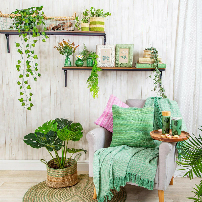 Sass & Belle Green Herringbone Blanket Throw Warm Bedspread Chair Home Cotton