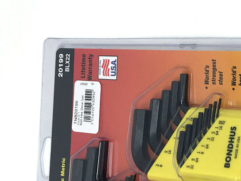 BONDHUS BLX22 20199 13 PIECE INCH / 9 PIECE METRIC BALL ENDED ALLEN HEX KEY SET