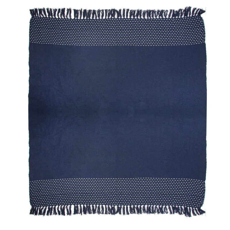 Sass & Belle Stitched Blue Blanket /Throw Fringed Edge Bed Chair Sofa Home Decor