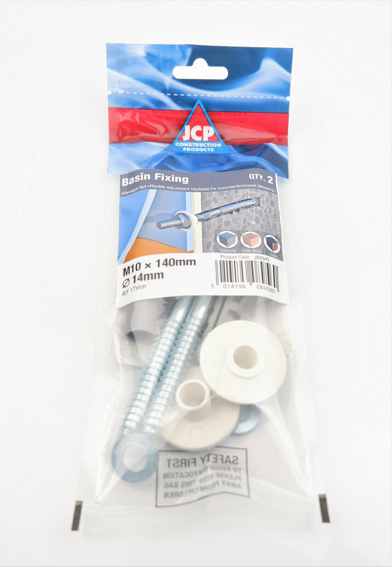 Wall Mounted Basin Fixing Kit 140mm Screws Plug Washer Bathroom Sink Fitting