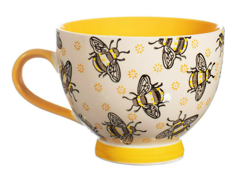 Sass & Belle Hand Stamped Busy Bees Yellow Ceramic Mug/Cup 400ml Coffee Tea