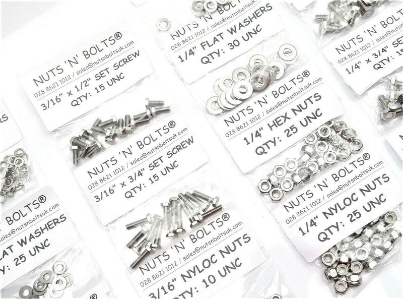 UNC 450+ Stainless Steel Hex Bolts, Nyloc Nuts & Washer Assorted Pack Kit A2
