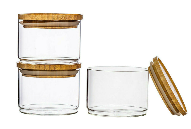 Sass & Belle Three Stacking Glass Kitchen Storage Jars with Natural Bamboo Lid