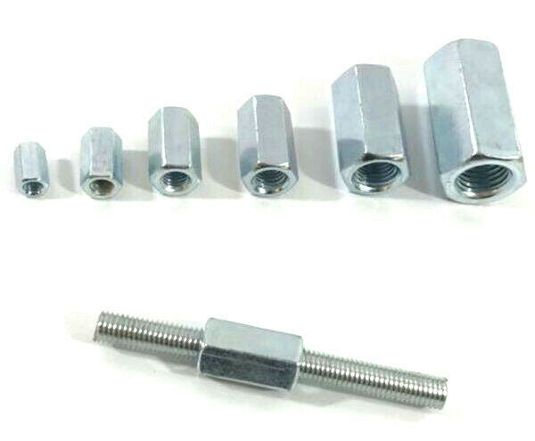 ALLTHREAD CONNECTORS THREADED ROD BAR STUD HEXAGON CONNECTING NUTS ZINC PLATED