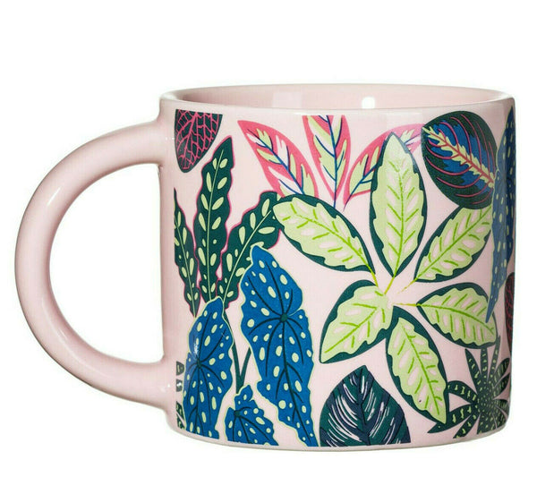 Sass & Belle Porcelain Variegated Leaves Small Mug Pink Green Cup Tea Coffee