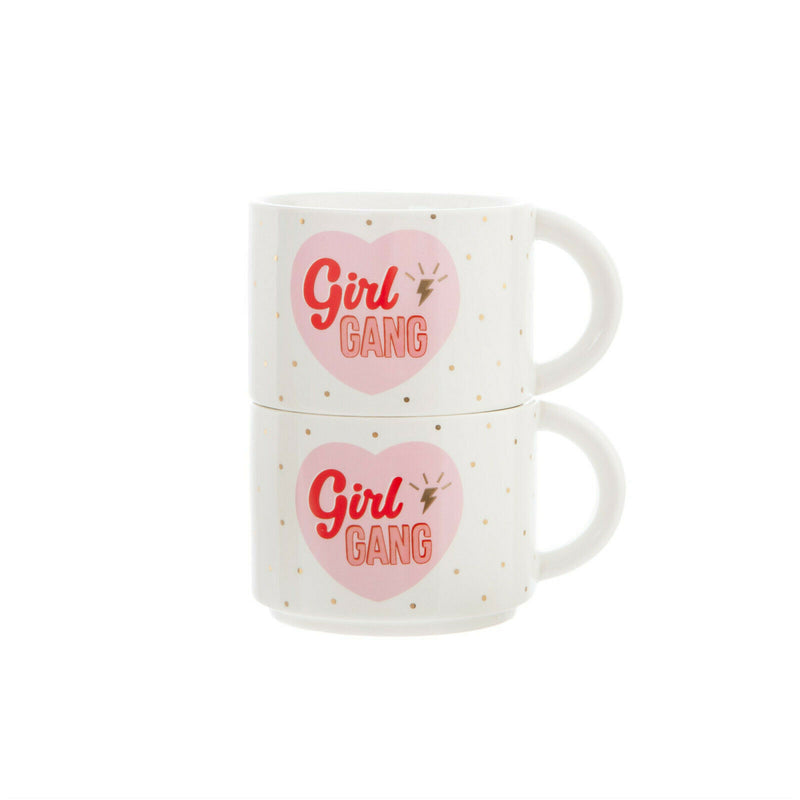 Sass & Belle Set 2 Girl Power Gang Stacking Mugs Cup Porcelain Home Coffee Tea