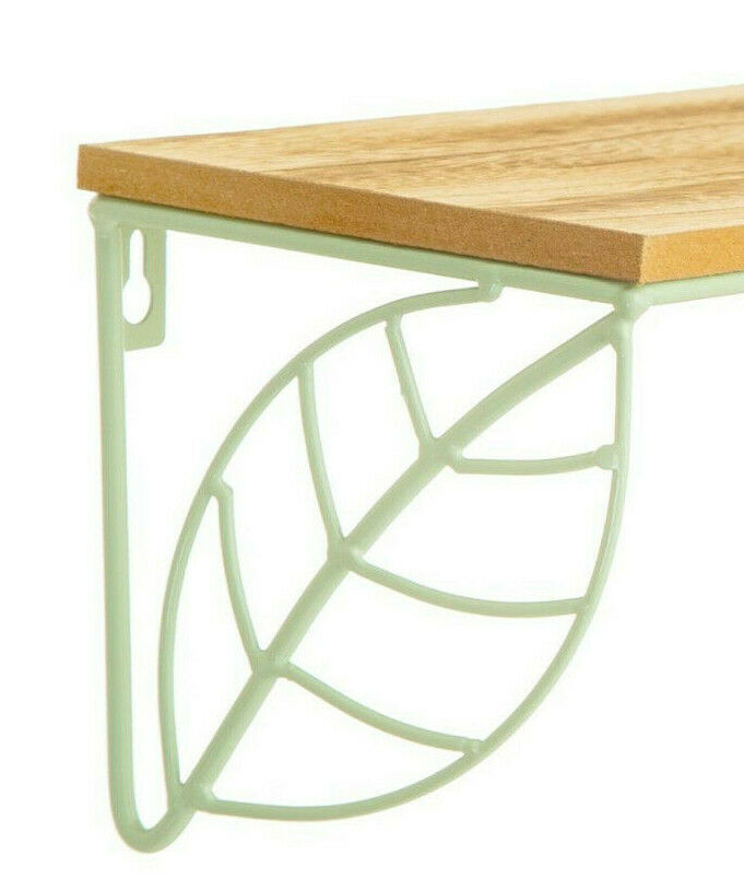 Sass & Belle Green Wall Mounted Leaf Shelf Wire Rack Storage Display Decor