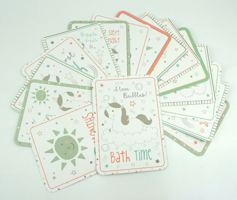 16 EVIE UNICORN NEW BABY 1ST YEAR MILESTONE CARDS GREY GENDER NEUTRAL