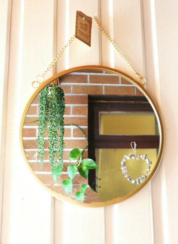 Contemporary Gold Colour Round Mirror Chain Link Wall Hanging Metal Frame 25cm