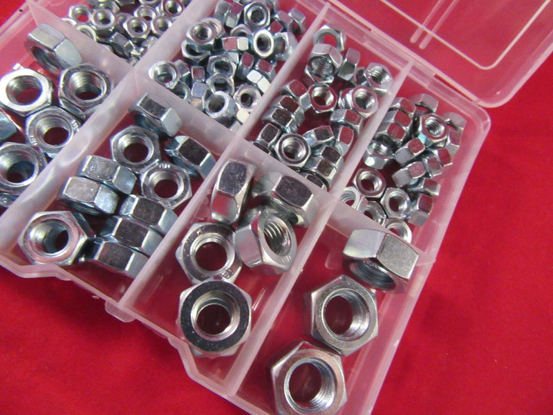 140 PCE M4 M5 M6 M8 M10 M12 Assortment Assorted Box Kit Set Full Hex Nuts Zinc