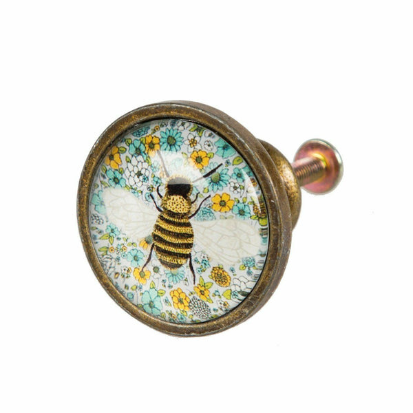 1 Vintage Summer Floral Metal Bee Cupboard Drawer Knob Metal Pull Door Handle