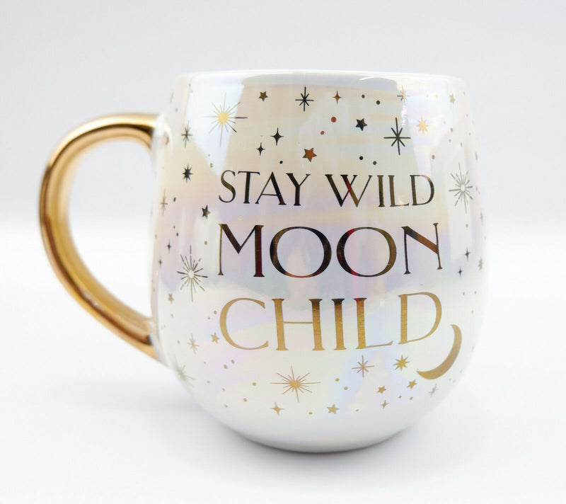 Sass & Belle Celestial Moon Child Gold Stars Iridescent Stoneware Mug Cup 475ml