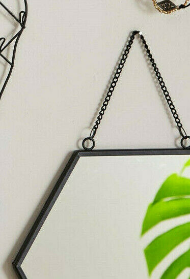 Sass & Belle Black Monochrome Hexagon Mirror Chain Link Wall Hanging Metal Frame