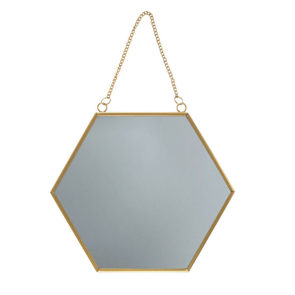Contemporary Gold Colour Hexagon Mirror Chain Link Wall Hanging Metal Frame