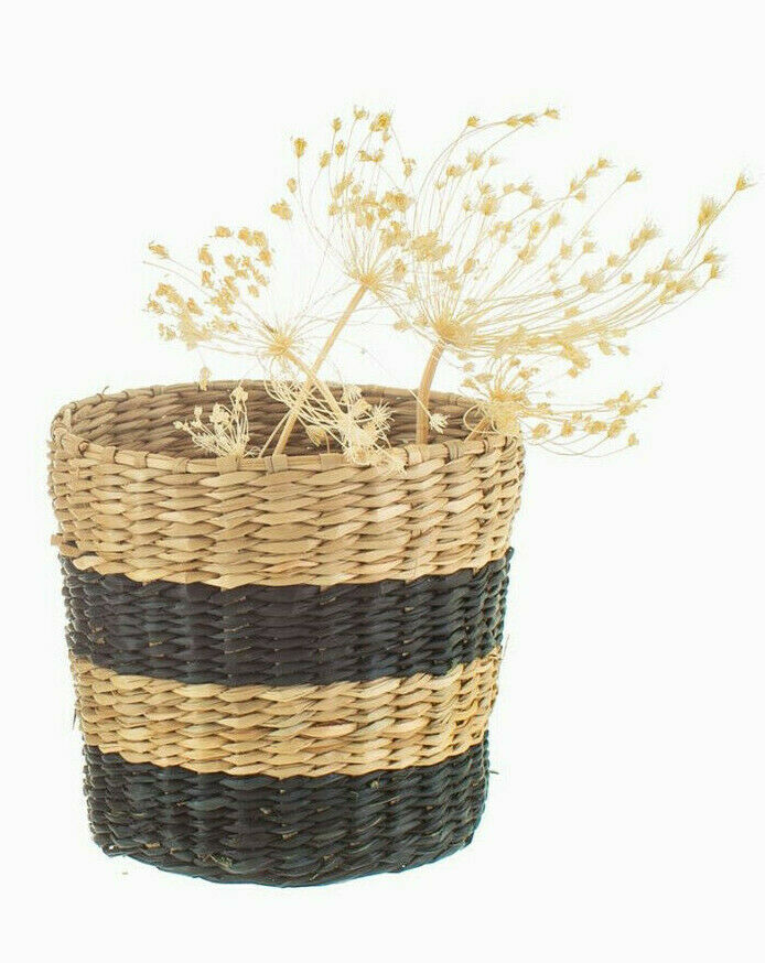 Sass & Belle Mini Black Seagrass Planters - Set of 2 Small Pots Plant Home Decor