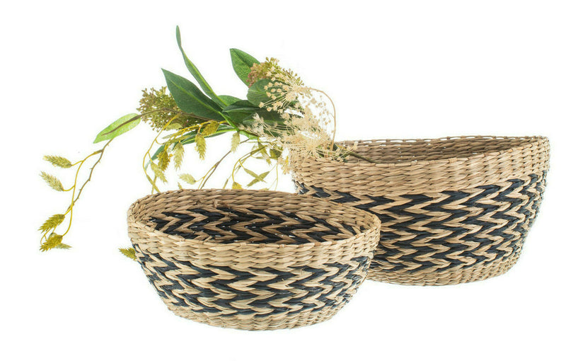 Sass & Belle (Set of 2) Black Chevron Seagrass Decorative Bowls/Baskets Storage