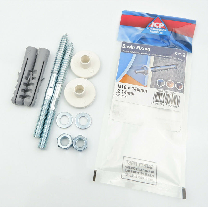 Wall Mounted Basin Fixing Kit 140mm Screws Plug Washer Bathroom Sink Fitting