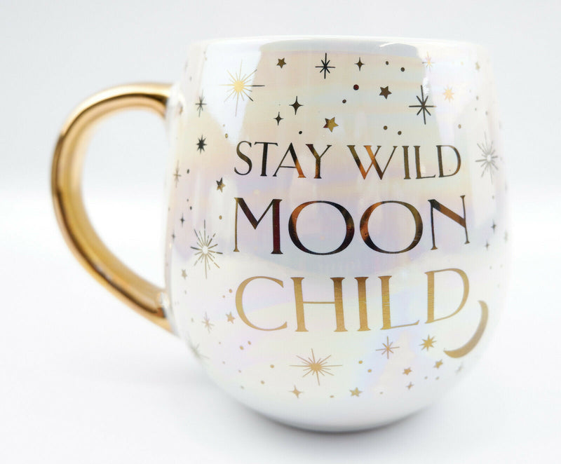 Sass & Belle Celestial Moon Child Gold Stars Iridescent Stoneware Mug Cup 475ml