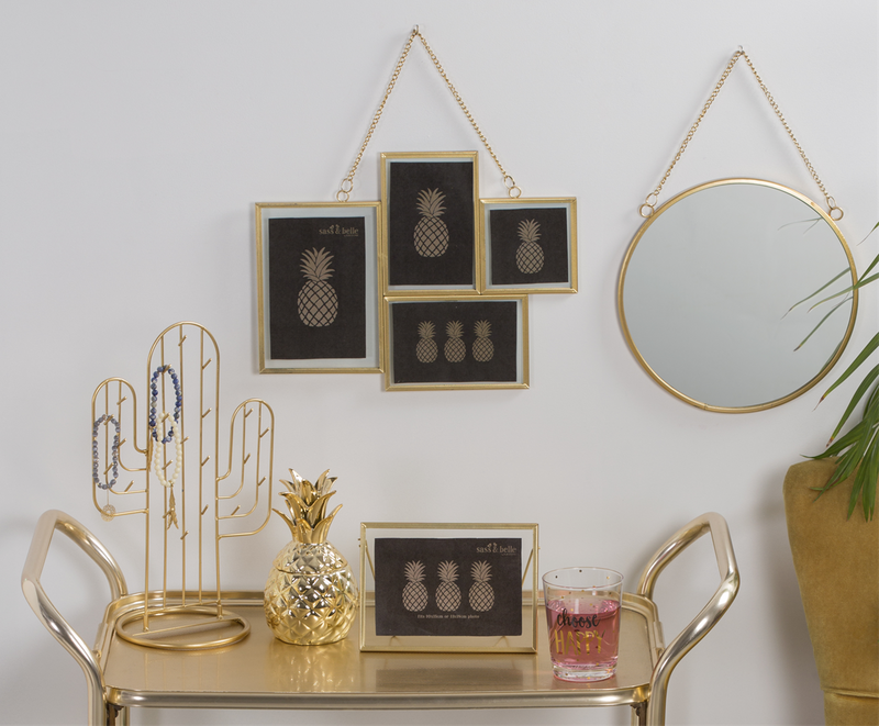 Contemporary Gold Colour Round Mirror Chain Link Wall Hanging Metal Frame 25cm