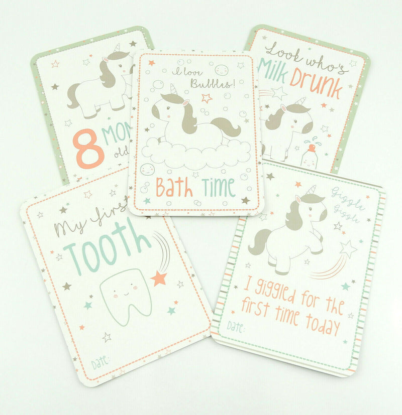 16 EVIE UNICORN NEW BABY 1ST YEAR MILESTONE CARDS GREY GENDER NEUTRAL