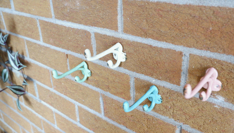 Rustic Boudoir Double Hook Assorted Colours Coats Hat Keys Shabby Chic 4 Piece