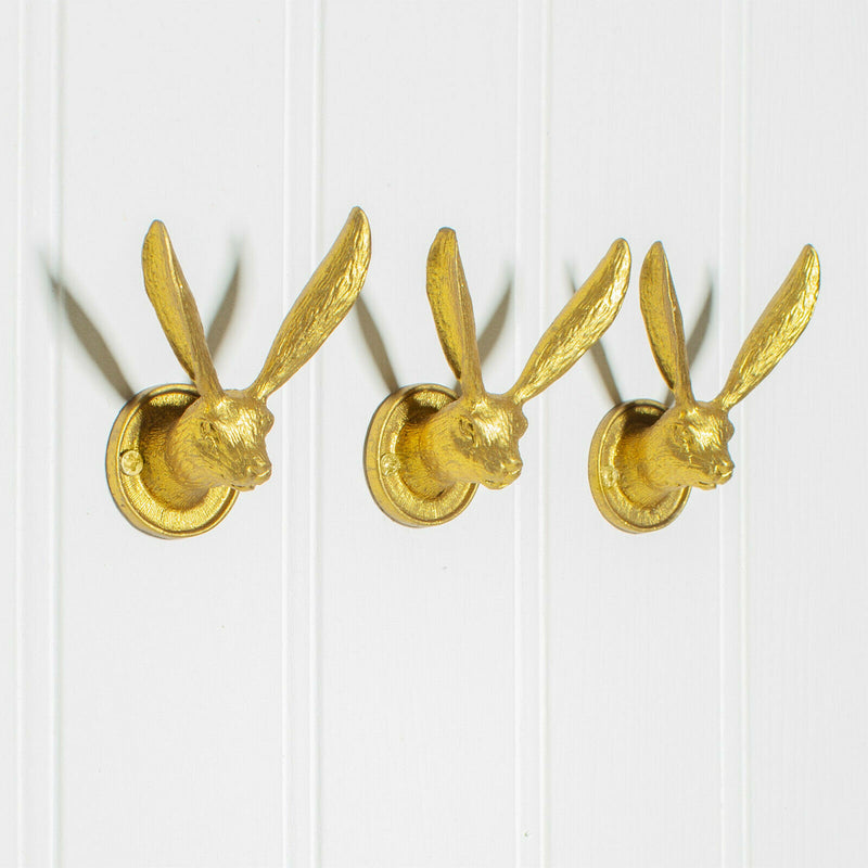 Sass & Belle Vintage Gold Rabbit Ears Metal Pewter Coat Bag Hat Hook Hanger