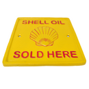 Cast Iron Shell Oil Sold Here Square Sign Plaque Wall Garage Petrol Workshop