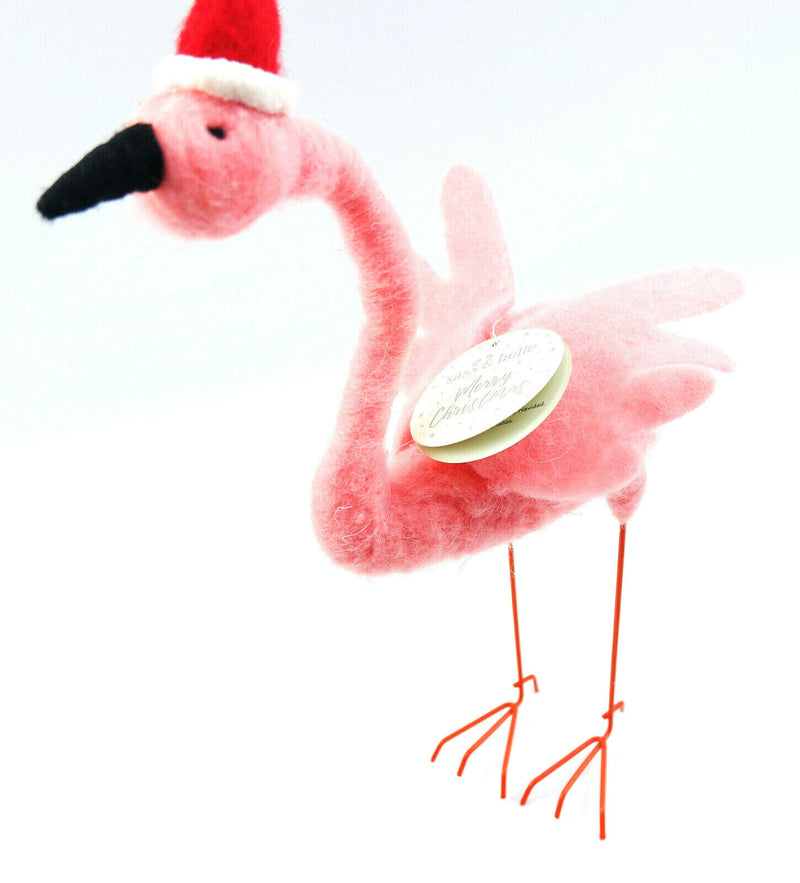 Sass and Belle Flamingo With Santa Hat Felt Standing Christmas Decoration Home