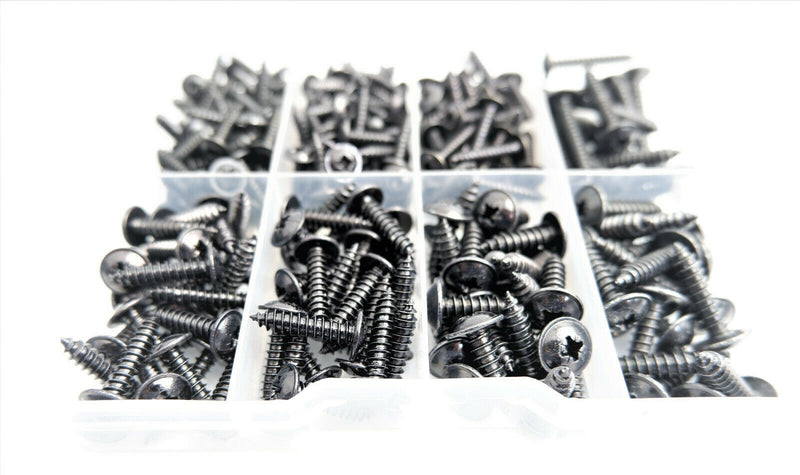 Set of 215 Assorted No.4 6 8 & 10 Black Flange Pozi Pan Self Tapping Screws