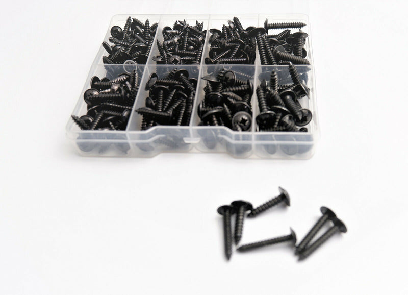 Set of 215 Assorted No.4 6 8 & 10 Black Flange Pozi Pan Self Tapping Screws