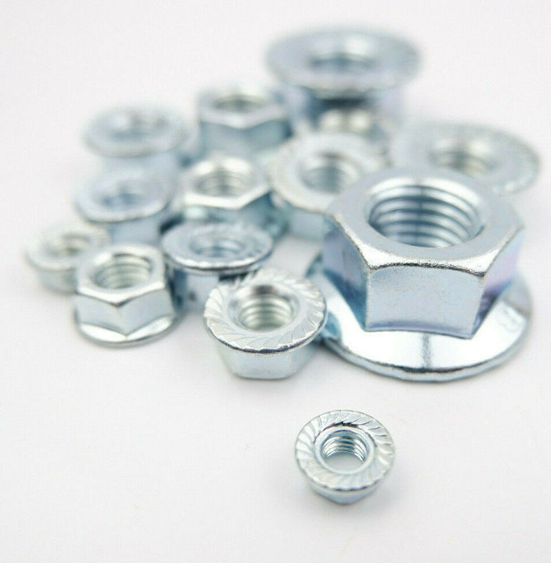 M5 M6 M8 M10 M16 ZINC PLATED HEX SERRATED FLANGE NUTS NUT BZP DIN 6923 BW