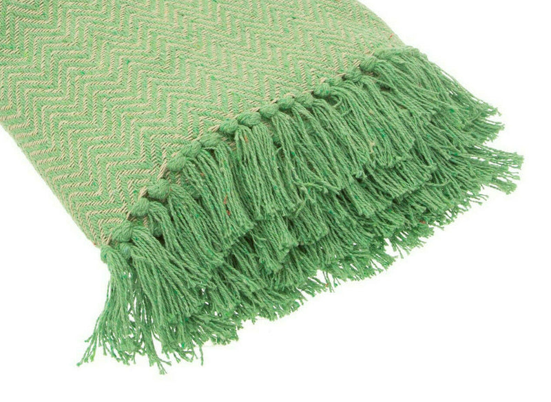 Sass & Belle Green Herringbone Blanket Throw Warm Bedspread Chair Home Cotton