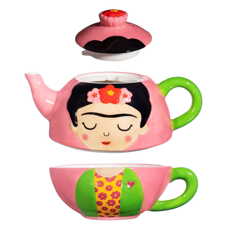 Sass & Belle Frida Kahlo Tea For One Pink Ceramic Teapot Gift Set